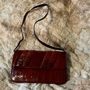Elegant Burgundy Eel skin Shoulder Bag